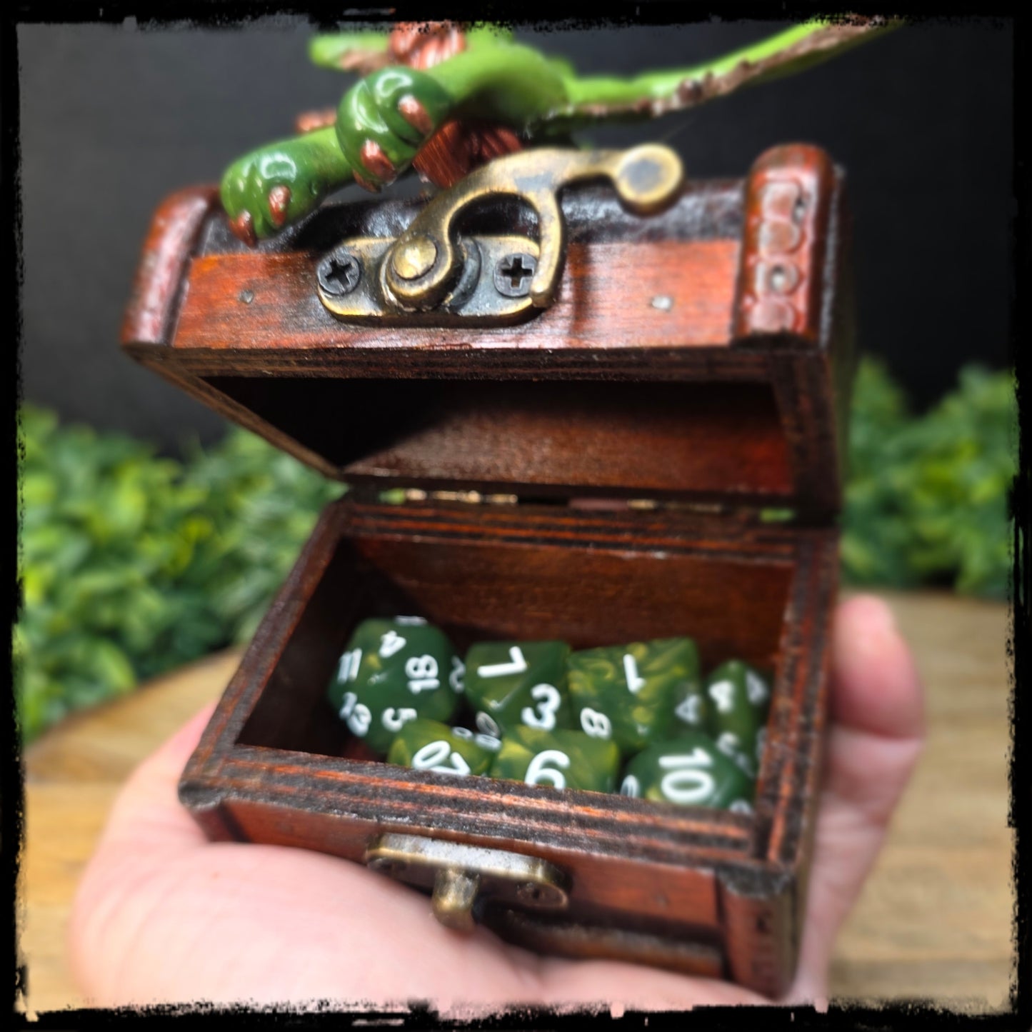 Zalla - Original Hand Sculpted Polymer Clay Dragon on Chest- Dice Set Included